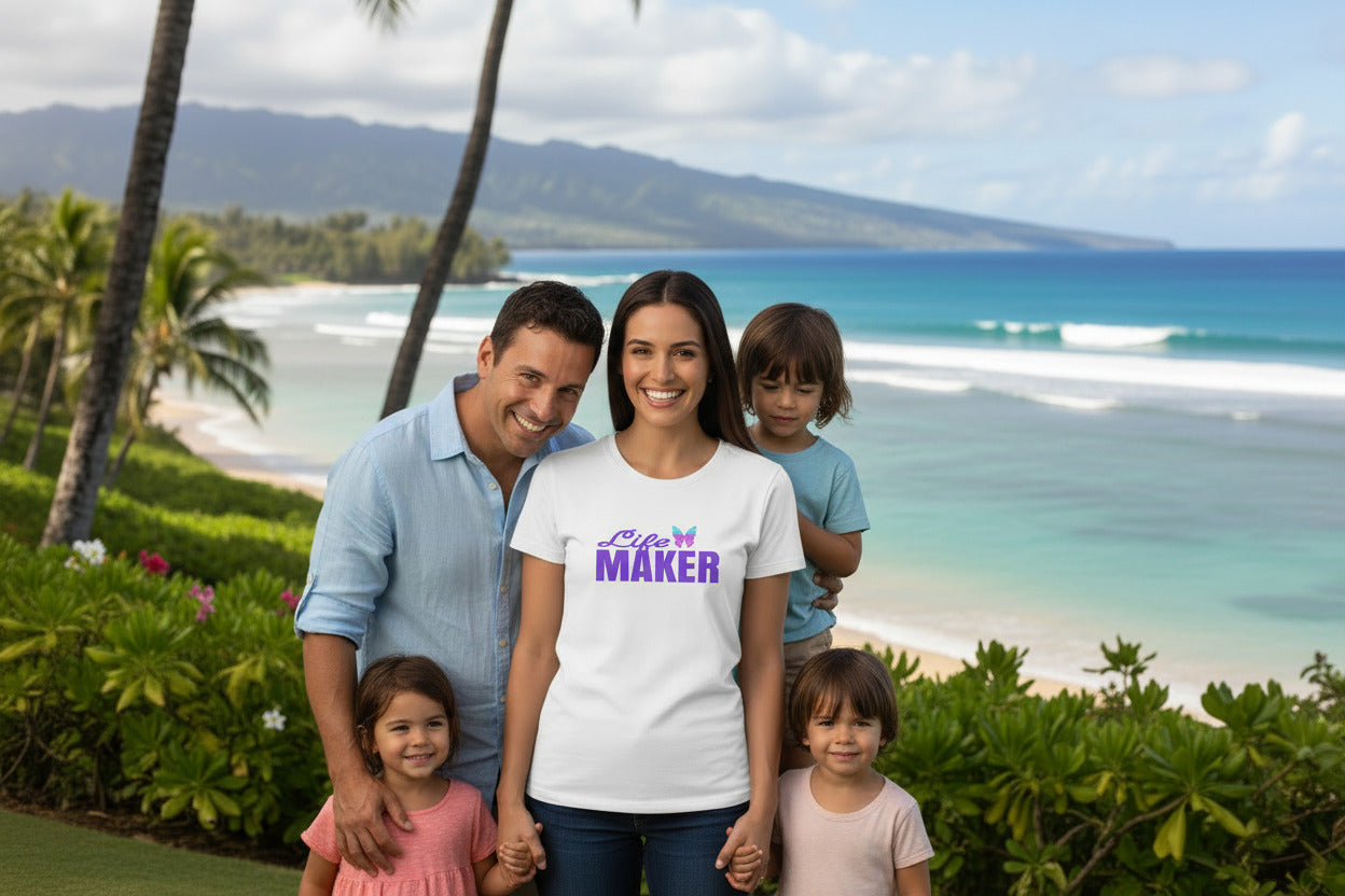 Life Maker Scoop Neck Tee — ‘Life Maker’ Butterfly Design with Heart ‘Mom’ Back Print