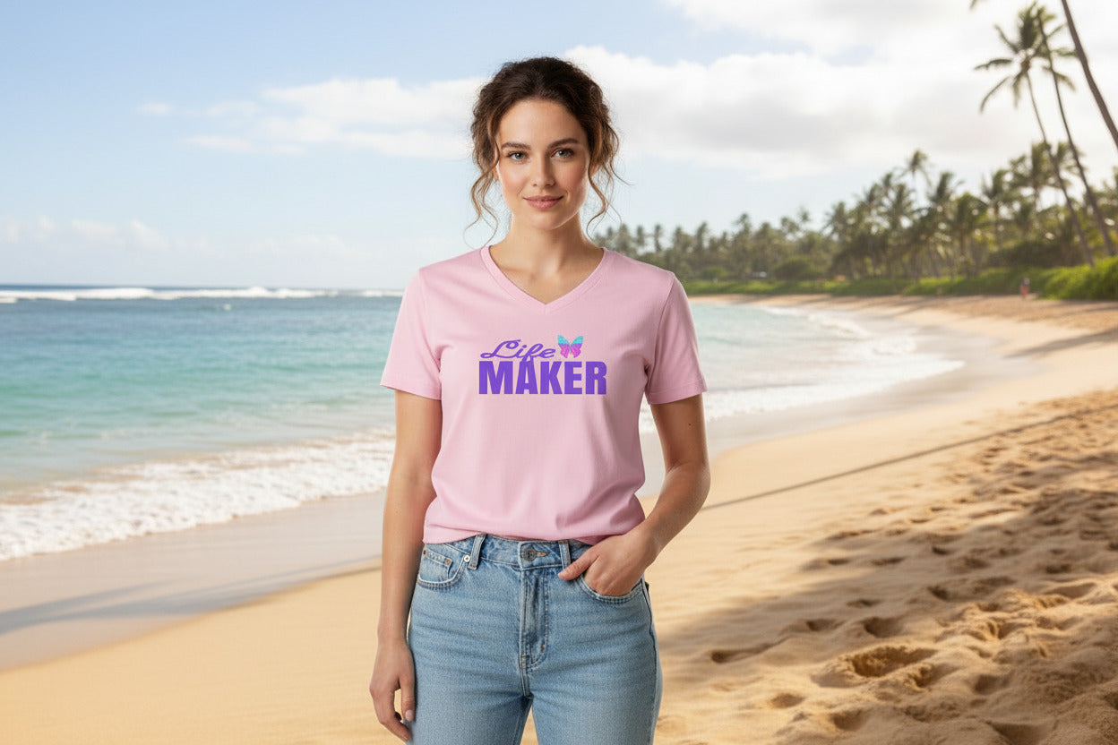 Life Maker Scoop Neck Tee — ‘Life Maker’ Butterfly Design with Heart ‘Mom’ Back Print