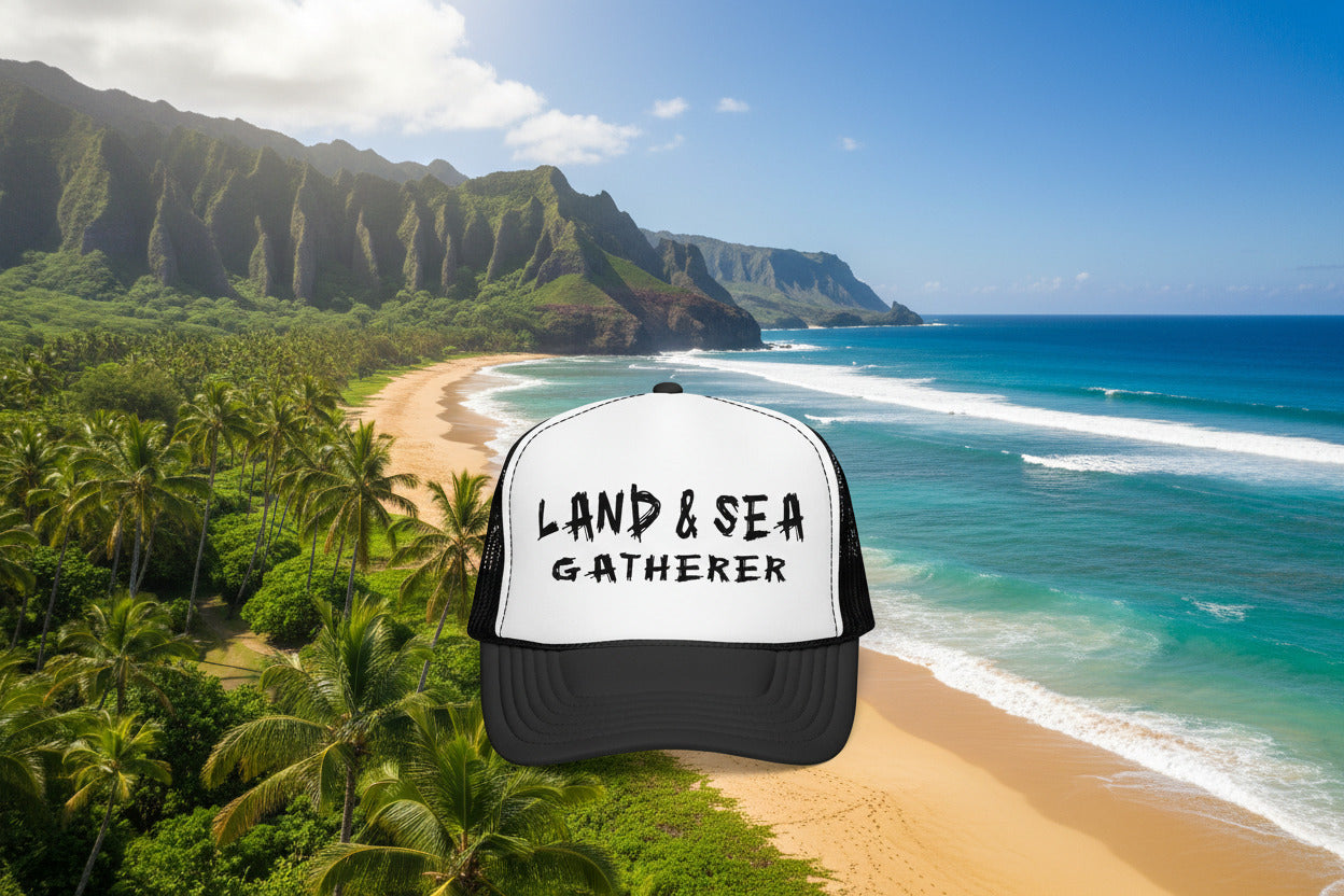 Land & Sea Gatherern Foam Trucker Hat – Outdoor Fishing & Foraging Foam Cap