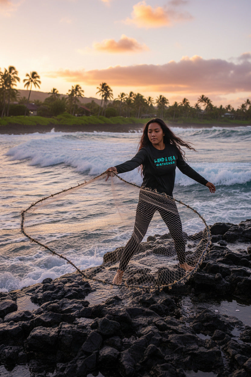 Youth Long Sleeve Tee — "Land & Sea Gatherer" Fishing Shirt (Catch Fish, Not Problems)